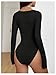 SHENHE Women's Sexy Plunge Deep V Neck Bodysuit O Ring Long Sleeve Y2k Going Out Bodysuit Shirt Black Medium