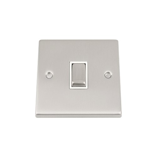 Intermediate Switch 1 Gang - Satin Matt Chrome Square - White Insert Metal Rocker Switch - 10 Amp