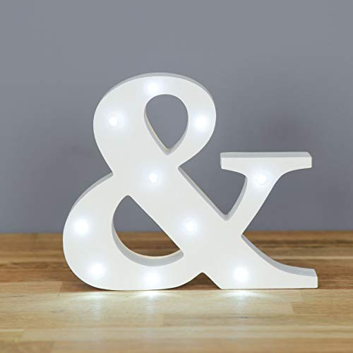Up in Lights Muestra decorativa de madera blanca de las letras del LED - colgante de pared con pilas - Letra &
