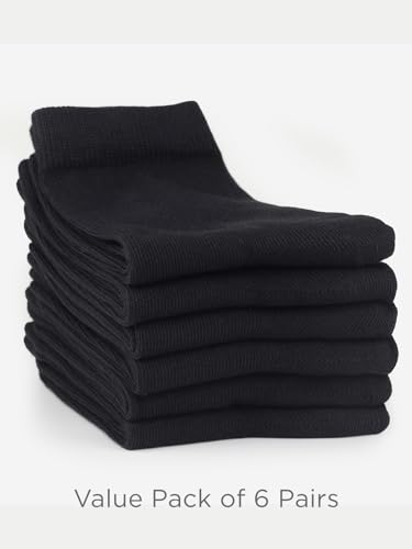 Image of COTTON DAY Unisex Kids Youth Boys Girls Soft Cotton School Crew Dress Socks Seamless Toe Black White Gray Navy 6 Pack