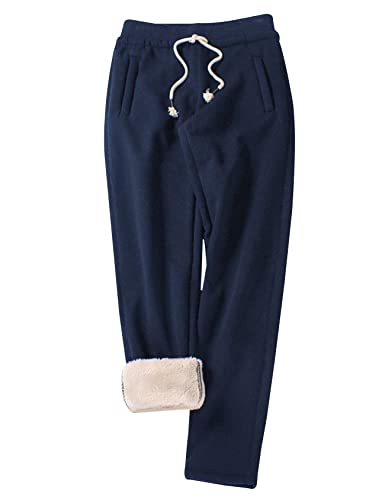 Image of Gihuo Women's Sherpa Lined Sweatpants Winter Warm Fleece Lined Sweatpants with Pockets Fleece Jogger Pants