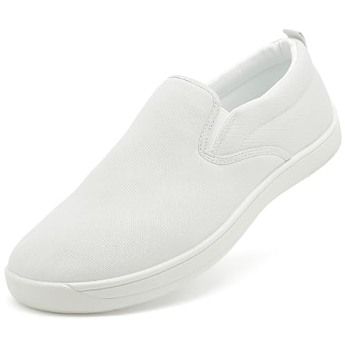 Slip on Shoes for Men, Classic Canvas Casual Shoes Comfortable Flats Men's White Loafers Low Top Sneakers Hands Free4