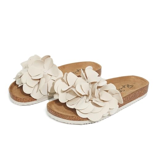Image of PepStep Slide Sandals for Women or Ladies Dressy Summer Casual, Cute Bow Tie Knot On Top Strap, Comfy Slip On Cork Foot Bed