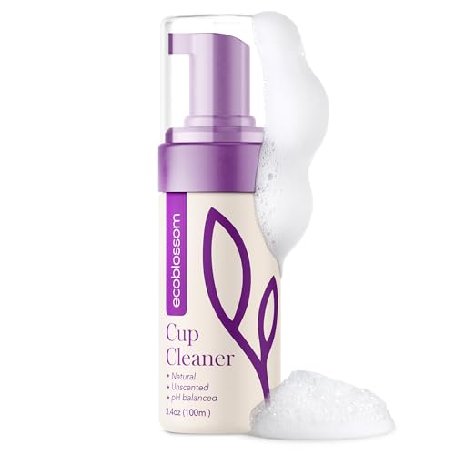 EcoBlossom Menstrual Cup Cleaner - Unscented Foaming Sterilizer Wash for Silicone Period Discs - Wipes Clean Organic Ingredients Natural pH-Balanced (3.4 Ounce (100ml))