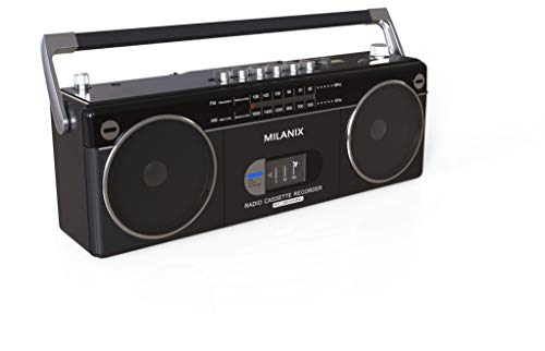 Milanix Portable Boombox Stereo Tape Cassette Player/Recorder with Bluetooth, USB, SD, AM/FM Radio and Headphone Jack- Black - Thumbnail 4