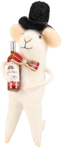 Primitives by Kathy Collectible Felt Critter, 5.5-inch, Wine Bottle Mouse, Wearing a Fabric Bow Tie Holding Wine Bottle, Bar Cart & Tiered Tray Decor image 5