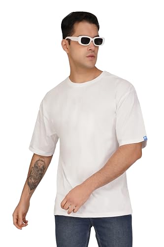 Image of crazymonk Oversized Baggy Fit Drop Shoulder Half Sleeves Round Neck Solid Pure Cotton T-Shirt for Men
