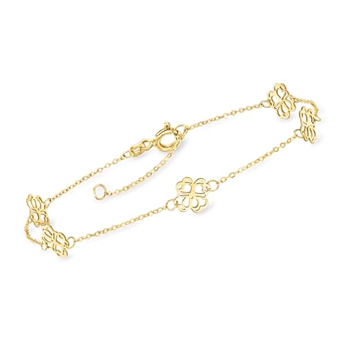 Ross-Simons Italian 10kt Yellow Gold Flower Station Bracelet. 7 inches