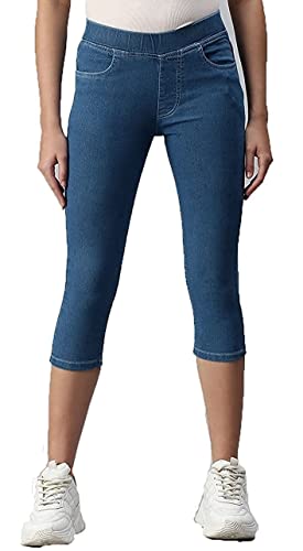 Image of ADBUCKS Womens Slim Fit Denim Lycra Stretchable Capri Mid Rise with Elasticated Waistband (Multi Color & Plus Size Also Available)