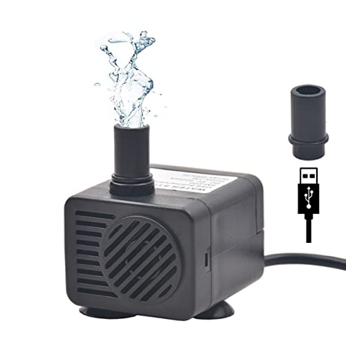 Apore Bomba de Agua Sumergible 1W 200L/H USB para Acuario Estanque Pecera Fuente Circulación de Agua Dulce y Marino con 1 Boquillas 1m de Altura