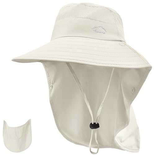 Image of Rosoz Sun Hat for Men Women with Neck Flap,Wide Brim UPF50+ Fishing Hat with Detachable Face Cover Outdoor Sun Protection Hat