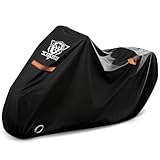 XYZCTEM オートバイカバー 防水 アウトドア オールシーズン保護 オートバイ収納 夜間反射ハンドル ロックホール収納バッグ付き 最大116インチのオートバイ車両カバー、ブラック