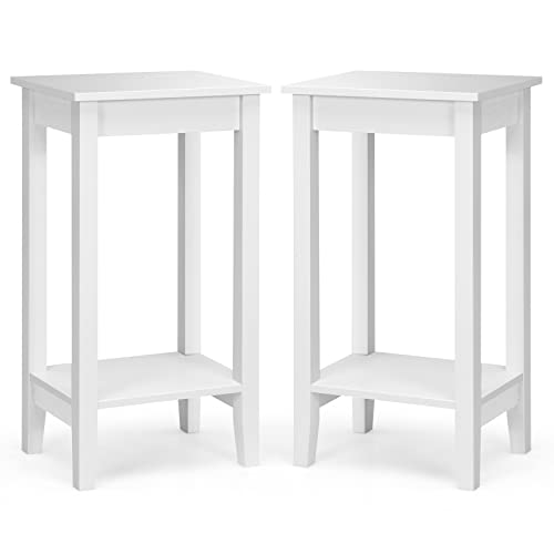 GIANTEX Juego de 1/2 Mesitas de Noche, Mesilla de Noche 2 Niveles, Diseño Compacto, 39,5 x 29,5 x 74 cm, Mesa Auxiliar para Salón, Dormitorio (Blanco, 2)