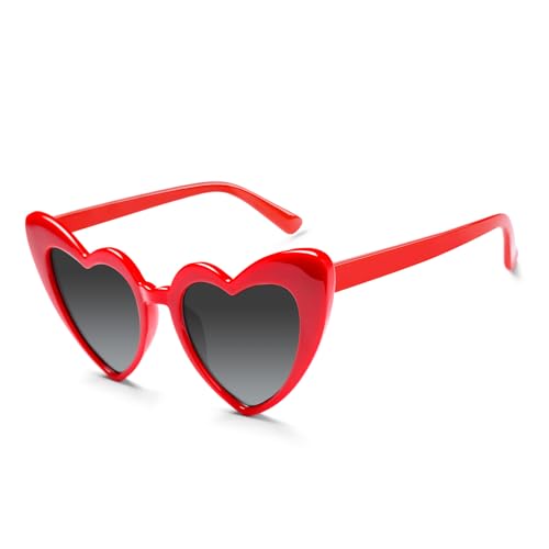 BOUBONI Herz Sonnenbrille UV400 Vintage-Herzbrille Brautparty-Sonnenbrille für Damen Hochzeits Junggesellinnenabschiedsgeschenke (1 Rot)