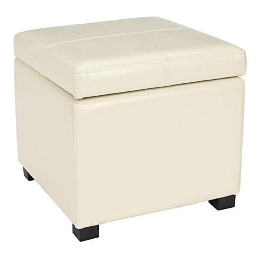 Safavieh Hudson Collection Williamsburg Cream Leather Square Storage Ottoman