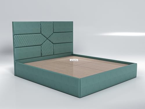 Image of Acacia Modern Upholstered Queen Size Bed with Box Storage for Bedroom | Wooden Double Bed with Storage | Platform Cot Bed with Upholstery Premium Fabric | 6.5 x 5 Ft | Sheesham Wood (Viridian Green)
