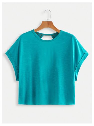 Image of SOLY HUX Women Open Back Tops Workout Backless Tee Casual Athletic Shirts Short Sleeve Oversized Gym T Shirt
