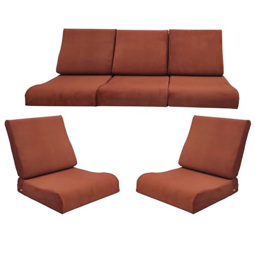 Image of Wooden Sofa Cushion Full Set of 10 for 5 Seater, 55 Density PU Foam, & Fully Customizable-Cushion for Wooden Sofa with Washable Fabric and Inner Fabric 3+1+1 (Winsor tan)