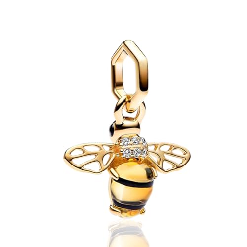 Simphman 925 Sterling Silber Charm Anhänger für Europäischen Armbänder und Halsketten Golden Sparkling Bee Dangle Charm Armband Charm Geburtstag Schmuck Geschenk für Damen Frauen