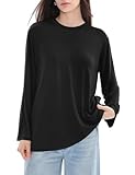 PUMIEY Black Long Sleeve Shirt for Woman Crew Neck Loose Fit Oversized Tshirts Basic Tee, Jet Black Large