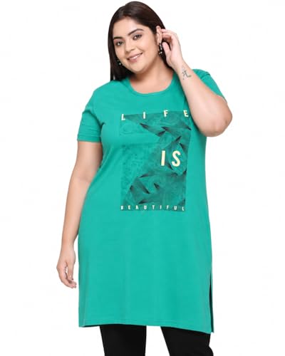 Image of In Love Women's Printed Cotton Plus Size Longline T-Shirt with Pockets | Cotton fabric - soft longline T-shirt with easy plus-size fit