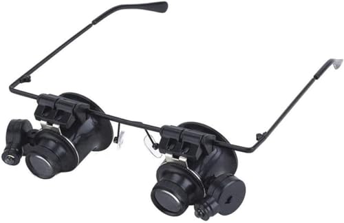 Glasses Style Double Head with Light Black Telescopes 20X Type Double Eye Binocular Magnifier Watch Repair Tool Magnifier with Two Adjustable LED Lights