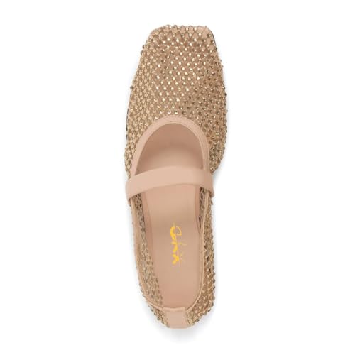 XYD Women Square Toe Flats Dazzling Crystals Stretchy Strap Openwork Comfort Party Dating Dress Mary Jane Shoes2