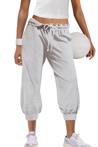Panadila Womens Sweatpants Capri Pants Drawstring Elastic Waist Sweat Pants Cropped Casual Workout Joggers with Pockets