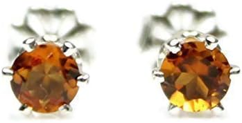 Small Orange Citrine Earrings 925 Sterling Silver Jewelry 4MM Round Faceted Natural Gemstone Studs November Birthstone