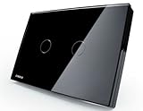 NIMTEK US/AU Standard, VL-C302-82, 2 Gang 1 Way, Black Glass Panel, AC 110~250V, LED indicator, 2-gang Touch Control Light Switch