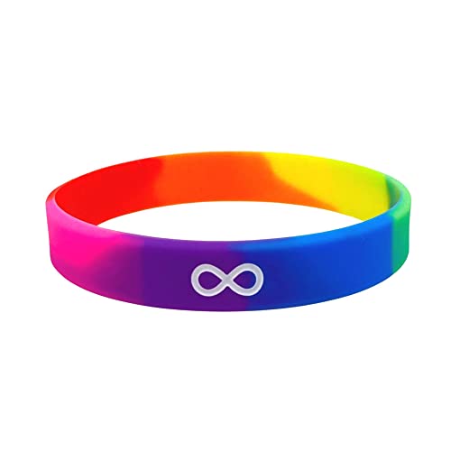 Rainbow infinity wristband autistic autism asd support awareness silicone bracelet band men's women's parent mom dad gift adult 202mm
