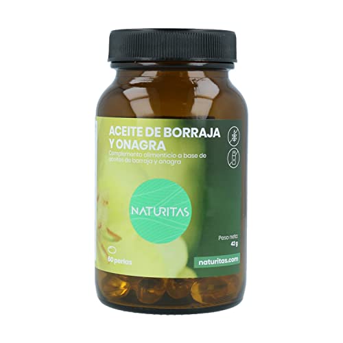 Aceite de Borraja y Onagra 60 Perlas Naturitas Essentials | Regula la tensión | Combate los síntomas premenstruales | Protege las células | Suplemento