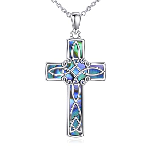 YFN Witches Knot Necklace Sterling Silver Celtic Cross Pendant Abalone Shell Wiccan Panga Jewellery Wotchy Gifts for Women Men