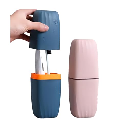 2 x His and Hers Toothbrush and Toothpaste Travel Case Holder | Pink and Blue Portable Protective Carry Container for tooth brushes and Toothpaste Tube | Travel Accessories