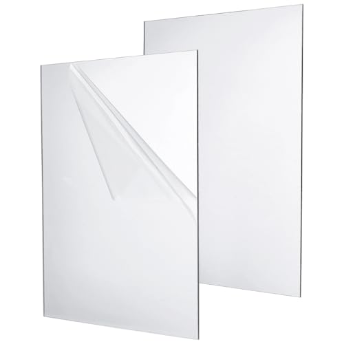 Image of BENECREAT 2Pcs 12x8 Inch Acrylic Mirror Sheets, 1 /10 Inch(2.5mm) Square Flexible Mirror Sheets with Film Attached for Engraving Wall Decor DIY Crafts, Silver