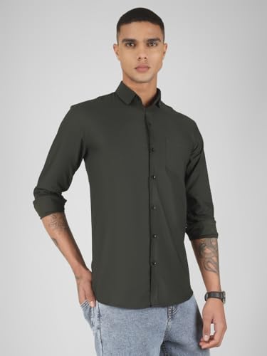 Image of Mens Cotton Lycra Full Sleeve Slim Fit Semi-Formal Shirt | Textured Pattern | Curved Hem