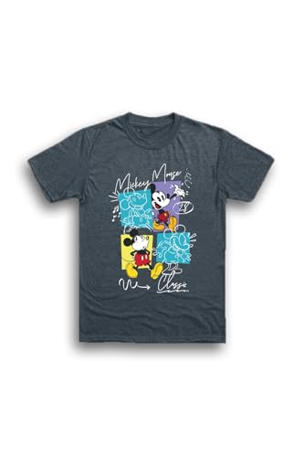Image of Disney Mickey Mouse Men's Dark Heather T-Shirt – Classic Mickey Graphic Sizes S-XL (UK, Alpha, M, Regular, Regular, Standard, Grey)