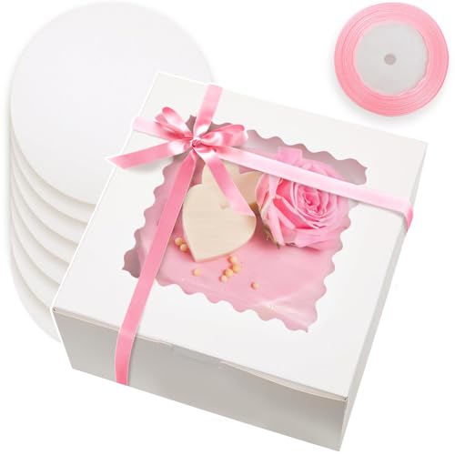El Mejor Listado de Cajas para tartas los mejores 10. 47 Bakepacker - 36 cajas de pasteles de 8 x 8 x 5 pulgadas con ventana cajas de panadería de 8 pulgadas, 18 paquetes de cajas blancas para tartas (18 cajas para tartas + 18 tablas...