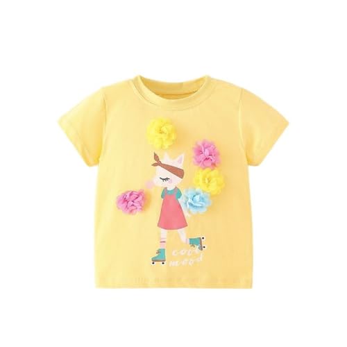Girls Short Sleeve Round Neck T-Shirt Cute Toddler Kids Tops for Summer 3-8 Years