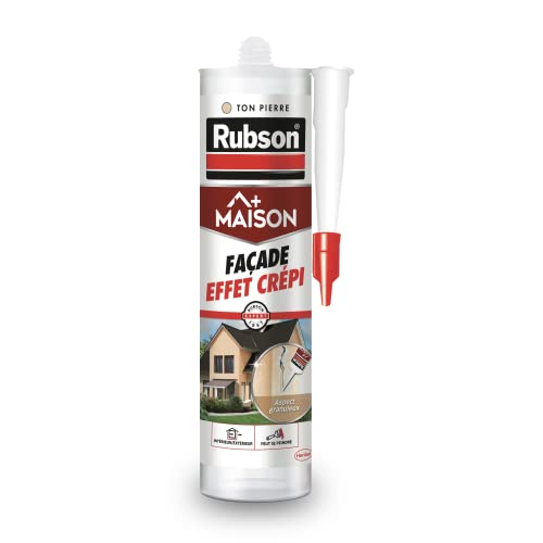Rubson Maison Mastic Façade Effet Crépi, mastic acrylique pour joint, raccordement et rebouchage de fissures sur crépi, aspect granuleux, coloris ton pierre/beige, 280 ml
