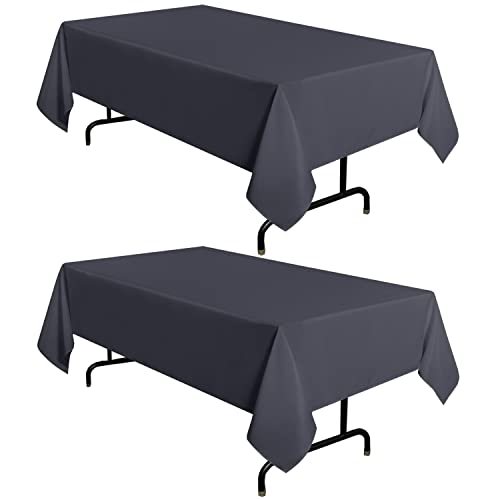 Image of sancua 2 Pack Dark Grey Tablecloth 54 x 78 Inch, Rectangle 4 Feet Table Cloth - Stain and Wrinkle Resistant Washable Polyester Table Cover for Dining Tables, Buffet Parties and Camping