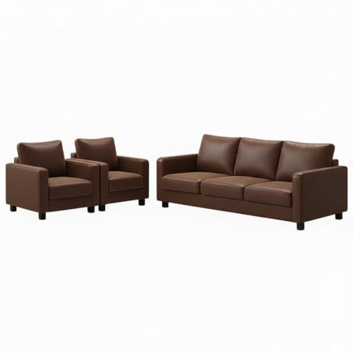 Image of FURNY Haster 5 Seater Premium Leatherette 3+1+1 Sofa Set - (Brown) Comfortable & Ideal for Living Room