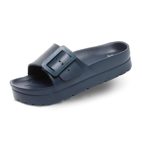 Happyo MUCHO MAHALO Maui Women's Platform Sandals, Adjustable Buckle Flat Sandals with Arch Support, EVA Foam Slides with Thick Soles Extra Cushion
