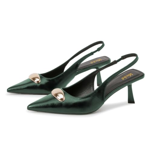 miss left Women Classic Kitten Low Heel Slingback Pumps Pointy Toe Elastic Backstrap Daily Office Party Shoes Size 4-16 US4