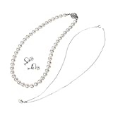 【桂由美プロデュース】 パール ネックレス 8mm 3点セット RoseYumiRose 人気 レディース 冠婚葬祭 シンプル おしゃれ 日本製 (ホワイト/イヤリング)