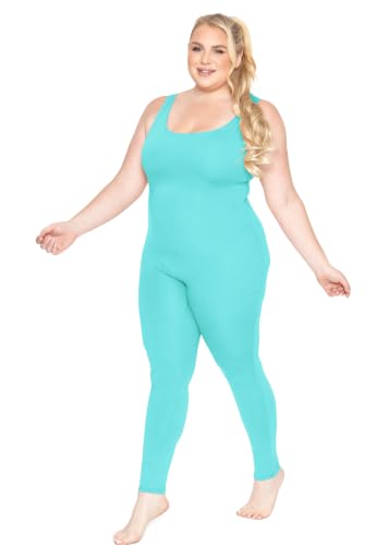 Image of STRETCH IS COMFORT Womens Plus Size Tank Unitard Athletic Rompers For Women | 95% cotton 5% spandex, round neckline, sleeveless straps, U-back, seamless front, one piece outfits for women, workout romper