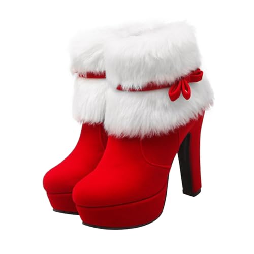 Bottes courtes d'hiver femme daim rouge HEMOTON talon épais