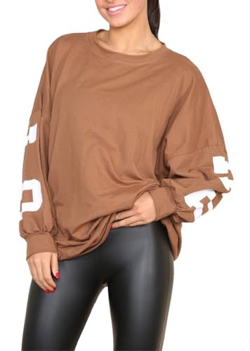 Vestido de manga larga para mujer, con estampado de búfalo, casual, cuello redondo, sudadera con eslogan de gran tamaño, holgada, color camello, marrón claro, Altoa única