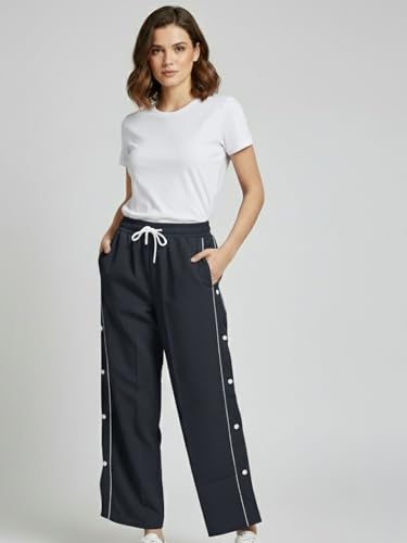 Image of ADDYVERO Women Cargo Dark Grey Lose Fitting with Side Pockets Detailing High Waisted Casual Pant (Dark Grey, 34)