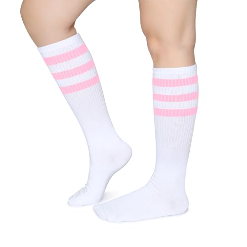 Henwarry Classic Triple Stripes Over the Calf Cotton Retro Tube Socks for Men and Women4
